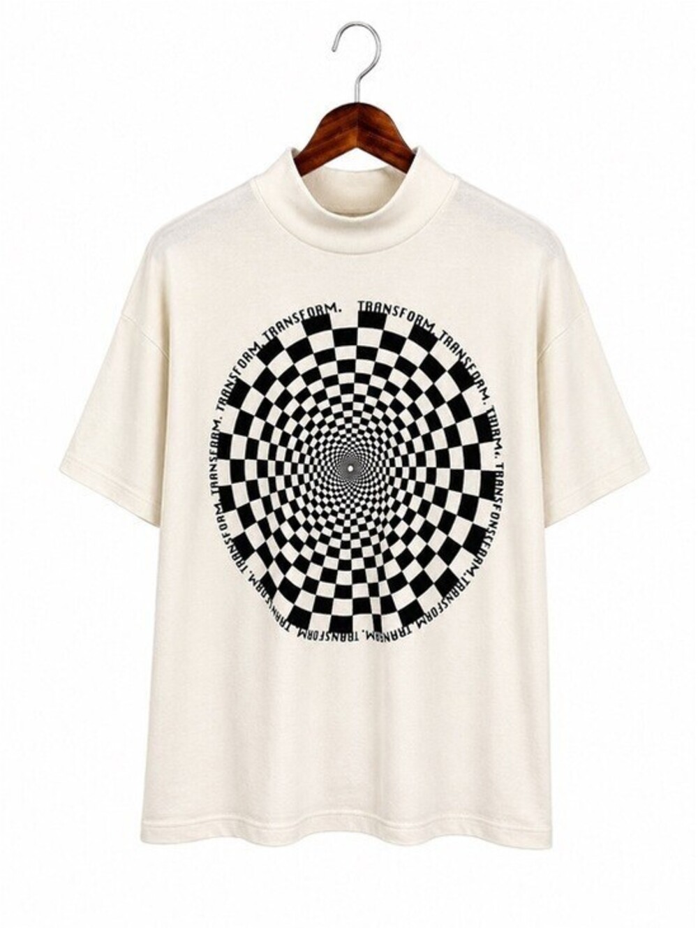 Urban Outfitters Unisex Optical Illusion Checkerboard Mock Neck Tee Small
